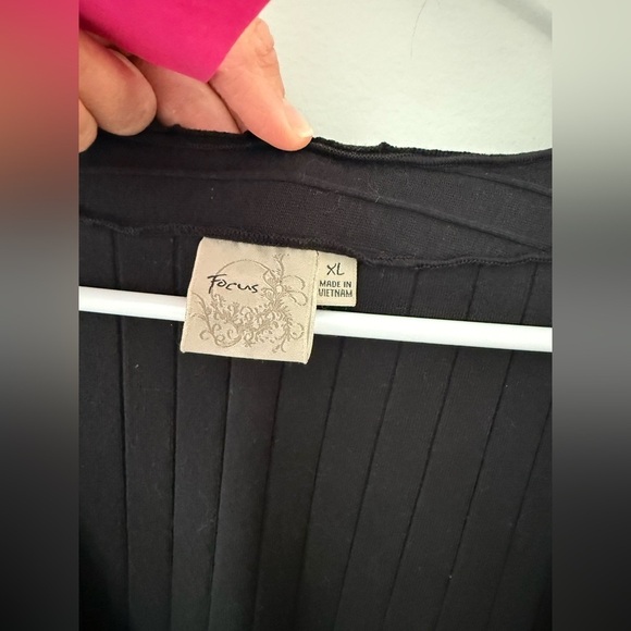 VTG FOCUS Button Down Tank Top Retro Funky Ribbed Cardigan Tank Black Size L XL - Picture 4 of 8